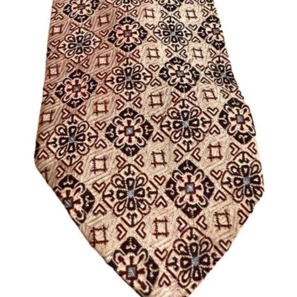 VTG 70s 80s Wembley Geometric Tile Print Neck Tie Silver Blue Retro Career Party - Picture 2 of 7